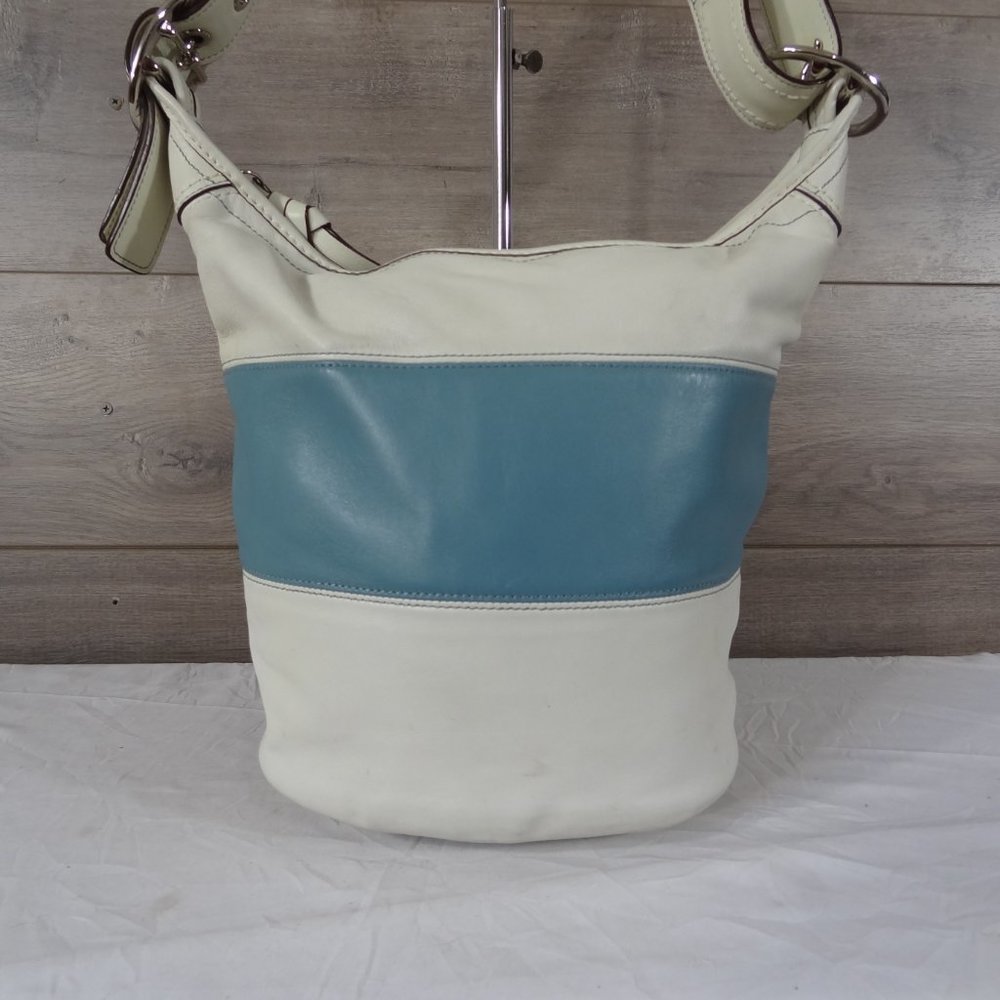 Coach F13357 White Blue Rugby Duffle Bucket Bag - Picture 2 of 12